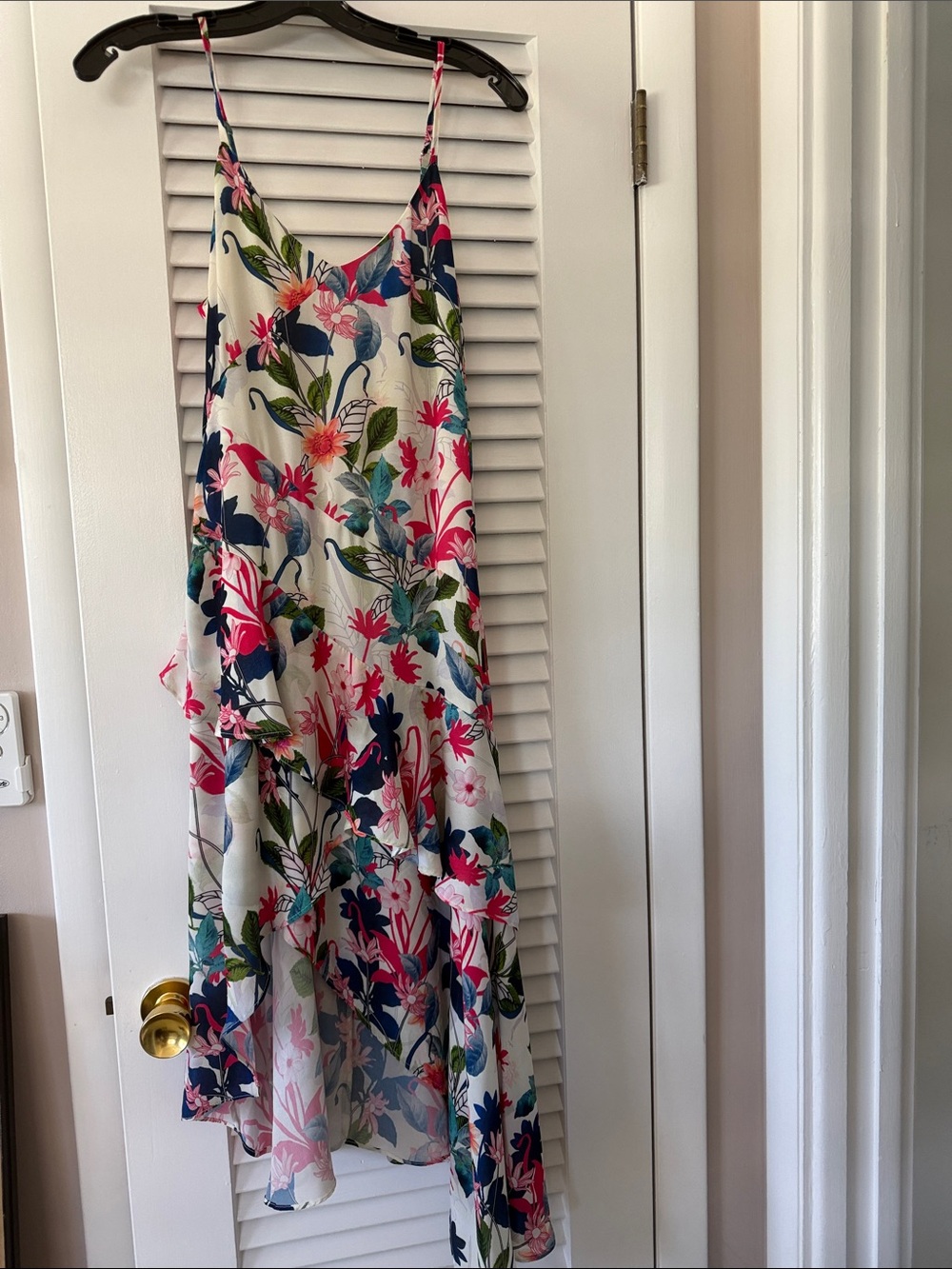 Floral Spaghetti Strap Dress - White with Pink & Blue